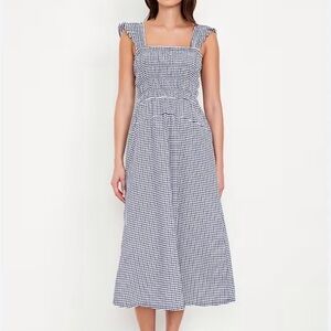 Gingham Midi Dress in Blue and White
